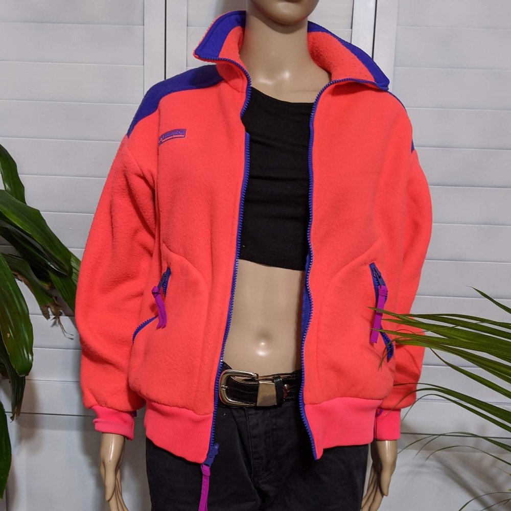 Vintage 80s Neon Pink Purple Columbia Fleece M